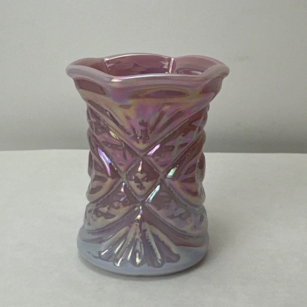 Vintage Gibson Toothpick Holder Pink Blue Glass Opalescent 1995 2.75